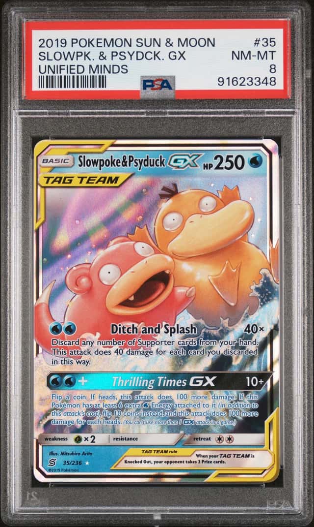 Slowpoke & Psyduck GX Pokemon Sun & Moon Unified Minds PSA 8