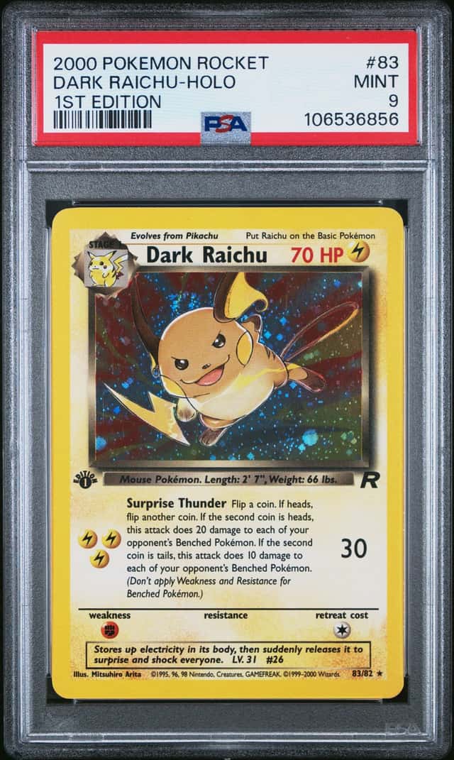 2000 Pokemon Team Rocket 1st Edition Holo Dark Raichu #83