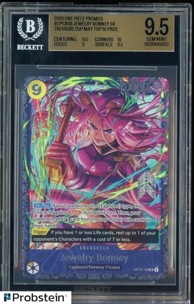 2026 One Piece Promos OP13108 Jewelry Bonney Treasure Cup Top 16 Prize BGS 9.5