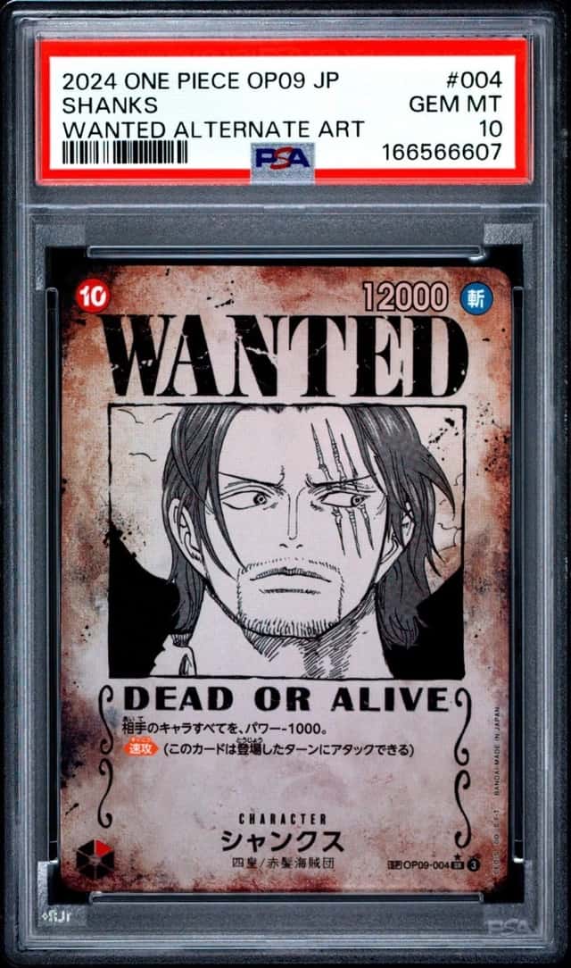 One Piece OP09 Japanese Shanks Wanted Alternate Art #004 PSA 10 GEM MINT