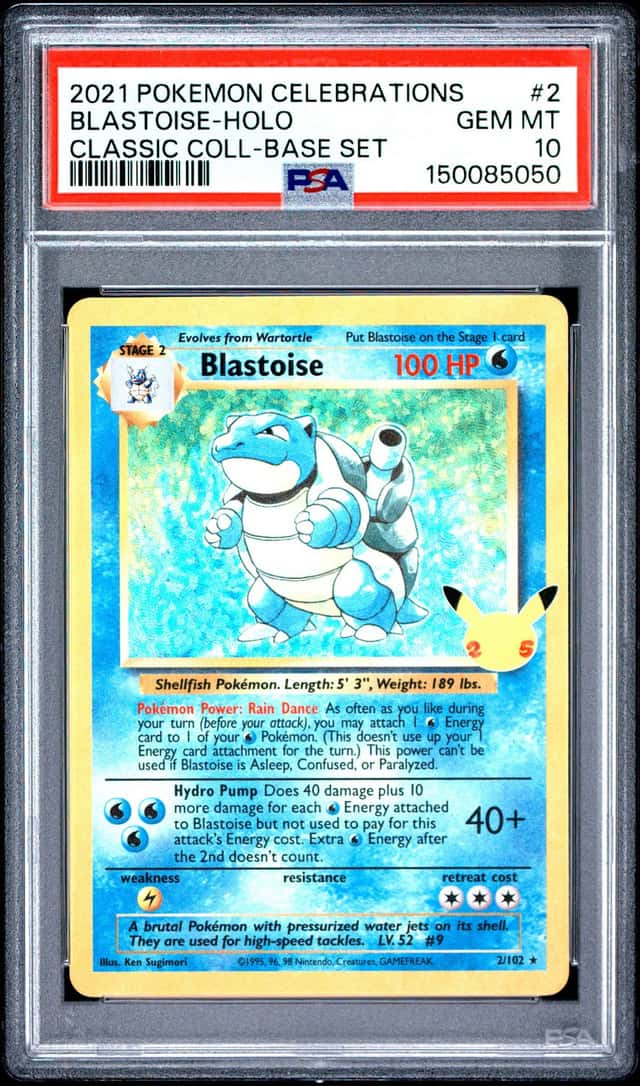 2021 POKEMON BLASTOISE-HOLO-BASE SET CELEBRATIONS CLASSIC COLLECTION #2 PSA 10