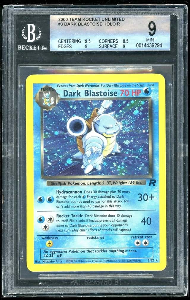 Pokemon Dark Blastoise 2000 Team Rocket Unlimited HOLO R BGS 9