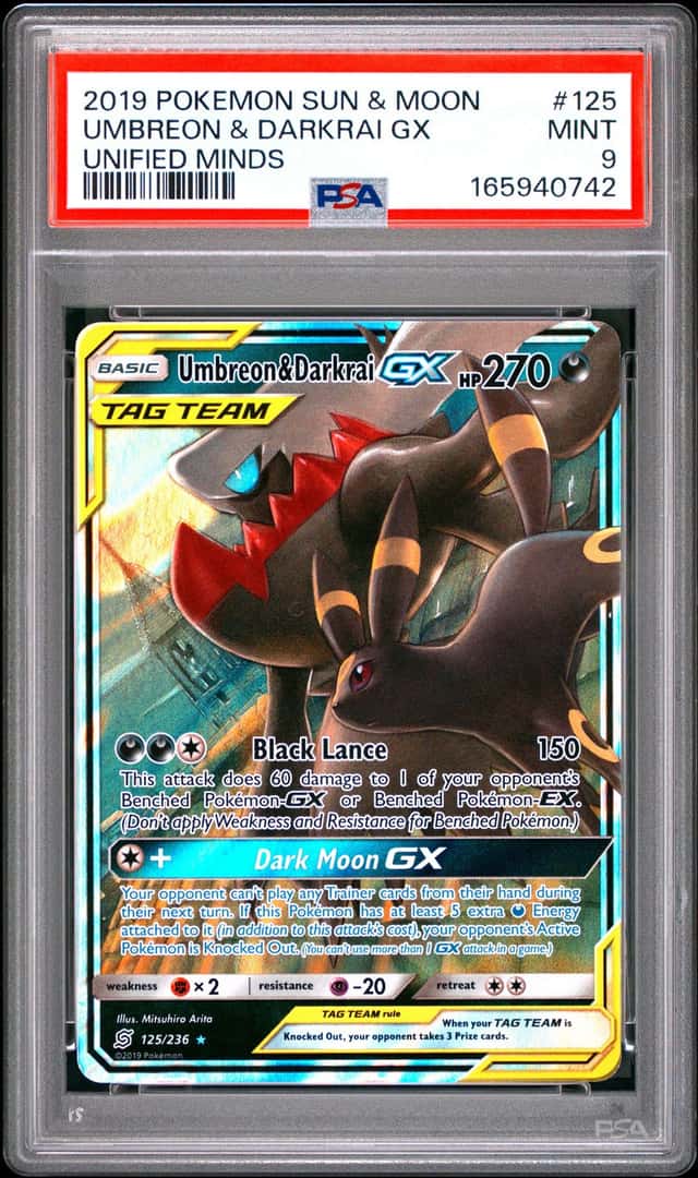 2019 Pokemon Sun & Moon Unified Minds Umbreon Darkrai Tag Team #125/236 PSA 9