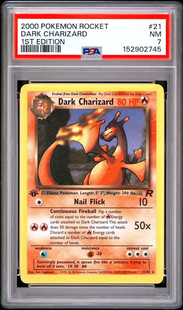 2000 POKEMON ROCKET 1ST EDITION #21 DARK CHARIZARD PSA 7