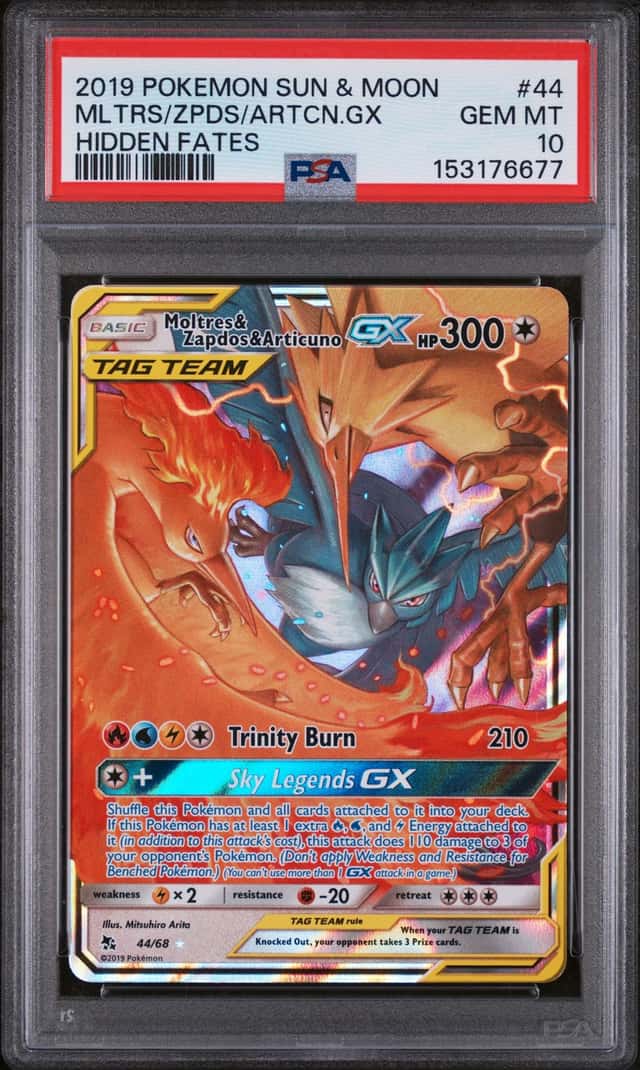 Pokémon TCG Moltres Zapdos Articuno GX 44/68 Hidden Fates - PSA 10