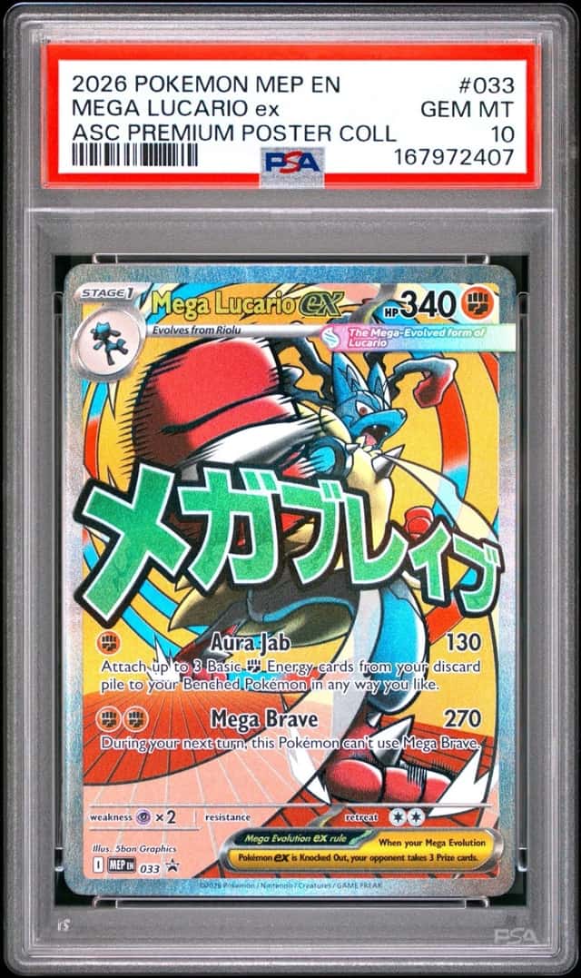 2026 POKEMON ASCENDED HEROES PREMIUM POSTER COLLECTION MEGA LUCARIO EX PSA 10