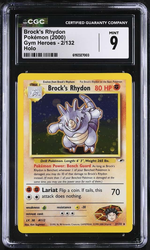Pokemon 2000 Brock's Rhydon 2/132 Holo Gym Heroes CGC 9