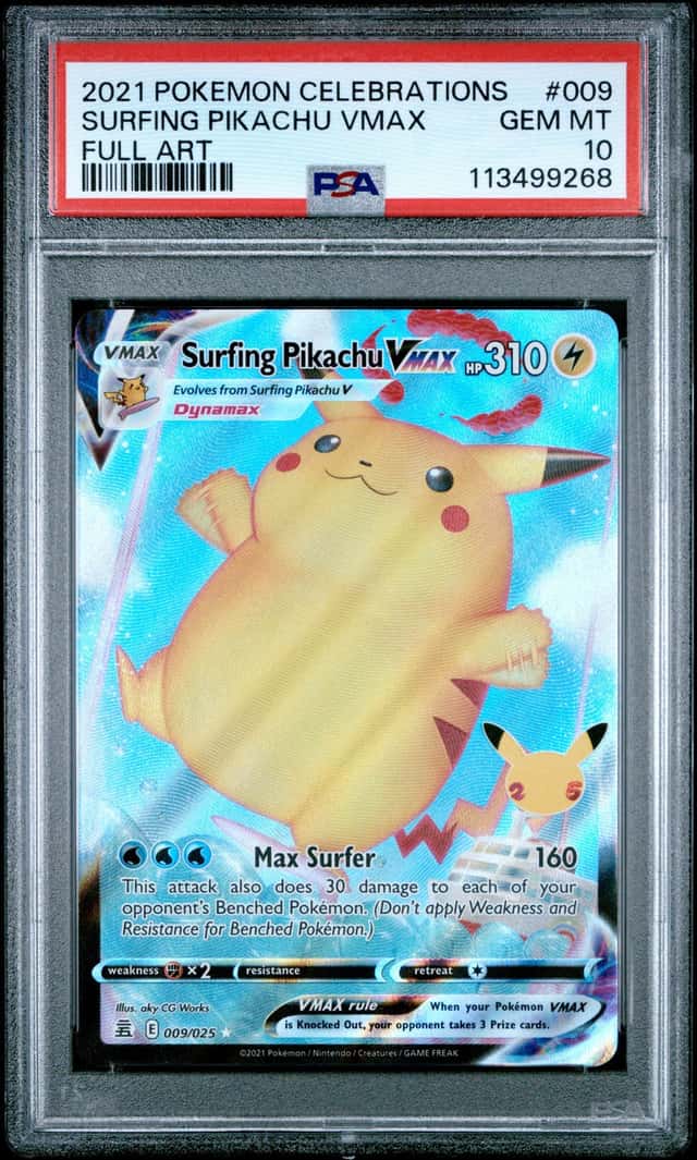 2021 Pokemon Celebrations Surfing Pikachu VMAX #009 Full Art PSA 10