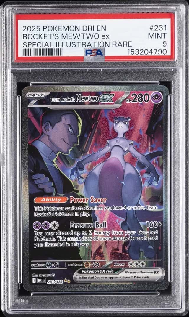 2025 POKEMON DRI SPECIAL ILLUSTRATION RARE #231 TEAM ROCKET'S MEWTWO EX PSA 9