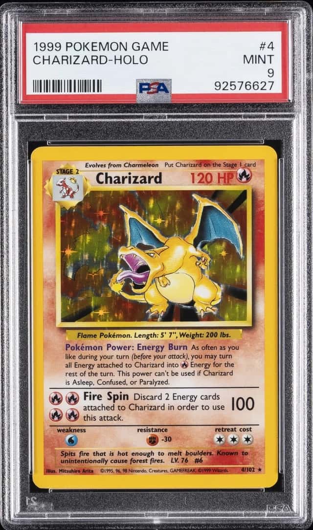 1999 POKEMON BASE SET UNLIMITED #4 CHARIZARD-HOLO PSA 9