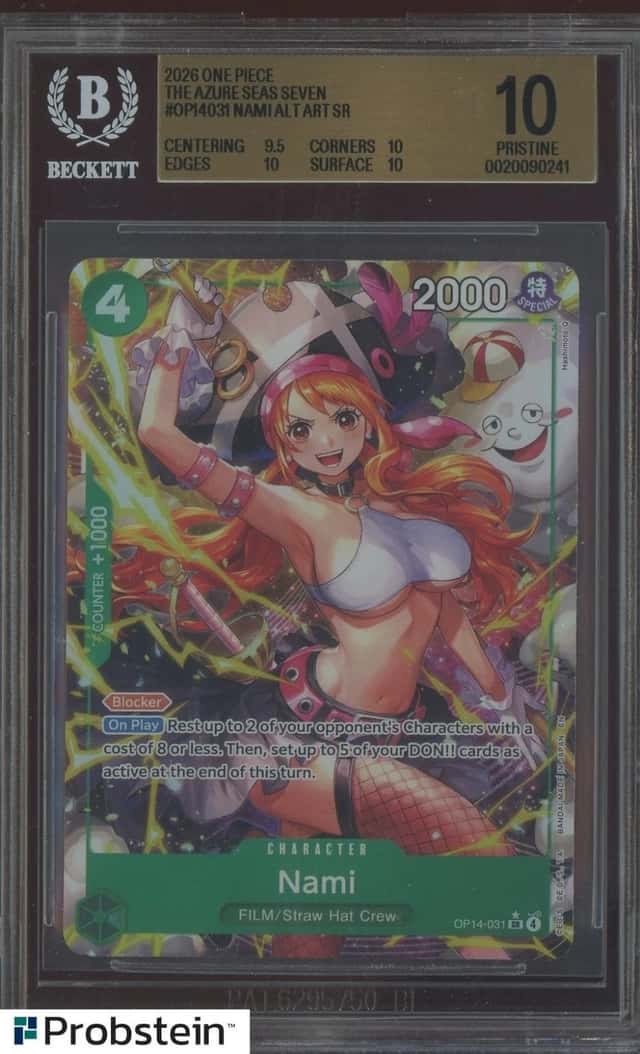 2026 One Piece The Azure Sea's Seven #OP14-031 Nami Alt Art BGS 10 PRISTINE