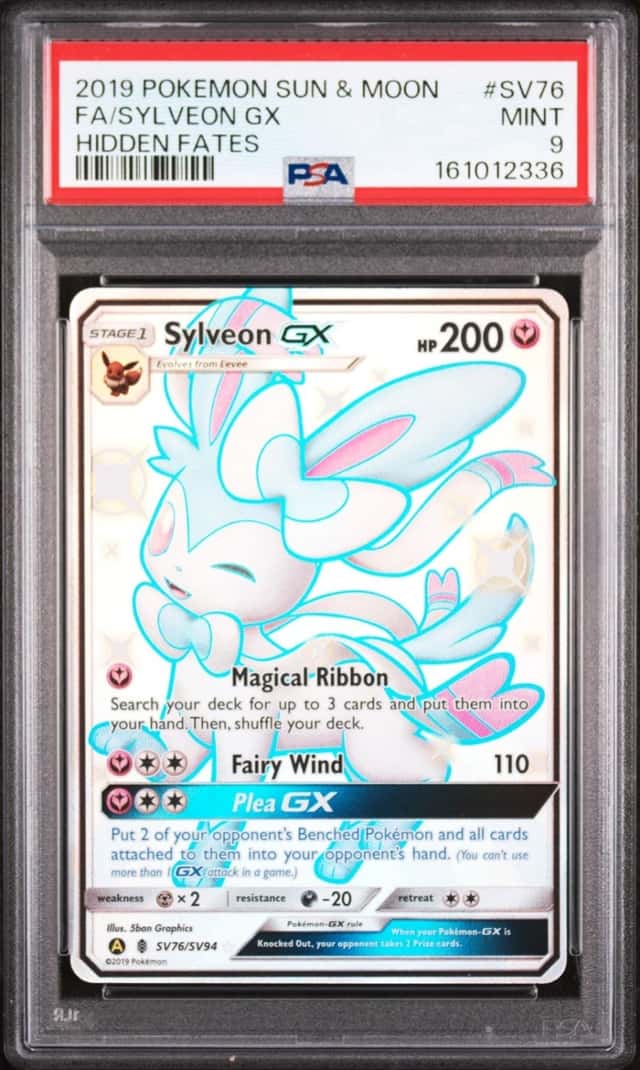 2019 POKEMON SUN & MOON HIDDEN FATES #SV76 FULL ART/SYLVEON GX PSA 9