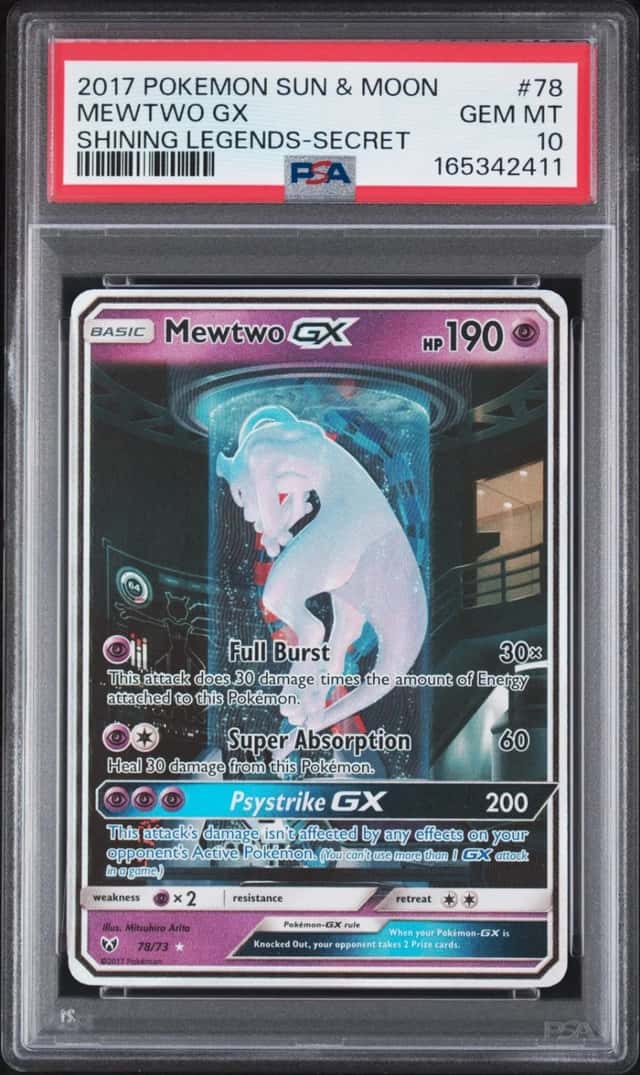 2017 POKEMON SUN & MOON SHINING LEGENDS SECRET #78 MEWTWO GX PSA 10