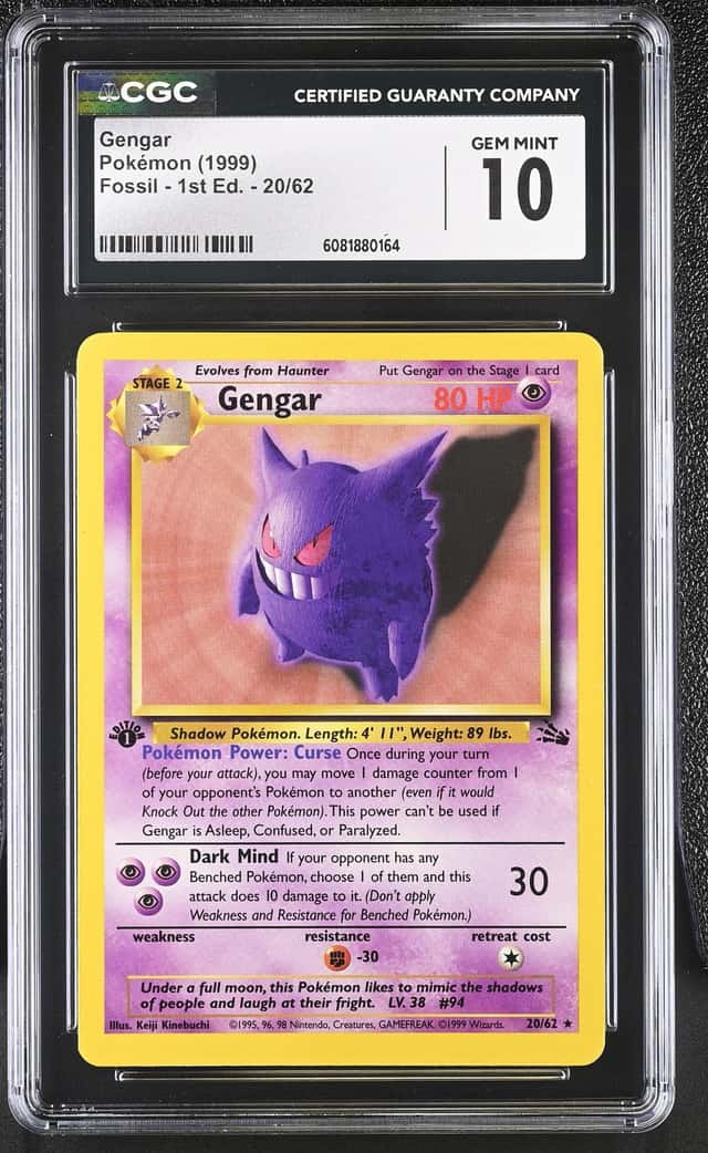Pokemon Gengar Fossil 1st Edition 20/62 CGC 10 Gem Mint