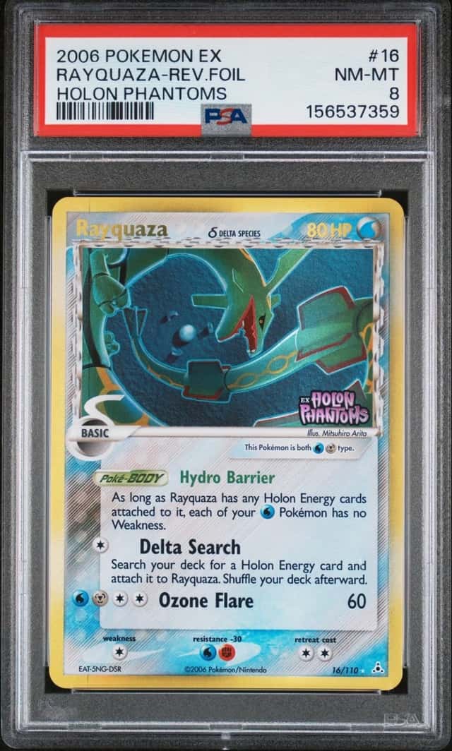 Pokemon Rayquaza Reverse Holo EX Holon Phantoms 16/110 PSA 8