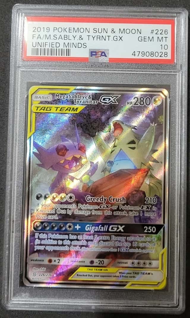 Pokemon Mega Sableye & Tyranitar GX Unified Minds Full Art 226/236 PSA 10