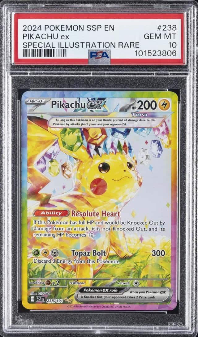 2024 POKEMON SURGING SPARKS SPECIAL ILLUSTRATION RARE #238 PIKACHU EX PSA 10