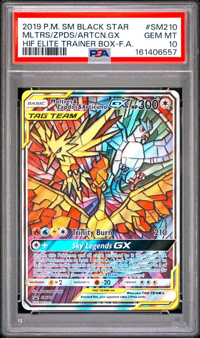 2019 POKEMON SM BLACK STAR PROMO FULL ART/MOLTRES & ZAPDOS & ARTICUNO GX PSA 10