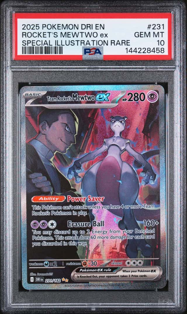 2025 Pokemon Destined Rivals Team Rocket's Mewtwo ex Full Art #231/182 PSA 10
