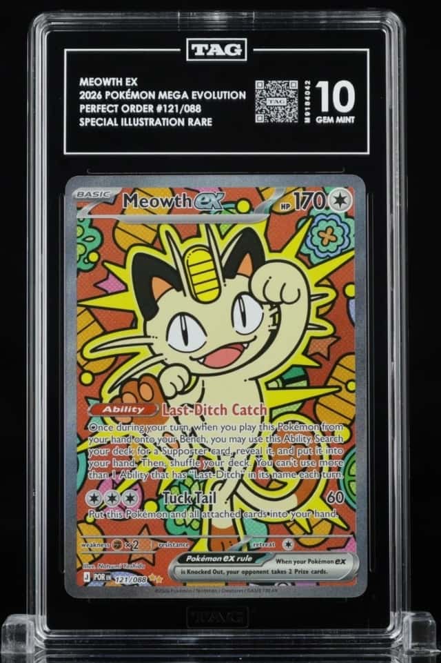 2026 Pokemon Meowth Ex Perfect Order 121/88 Special Illustration Rare TAG Gem 10