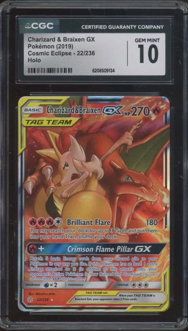 2019 Pokemon Cosmic Eclipse Holo #22 Charizard & Blaziken GX Gem Mint CGC 10