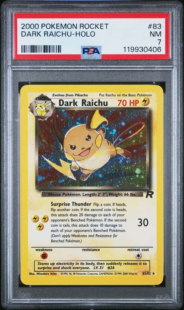 2000 Pokemon Rocket #83/82 Dark Raichu Holo PSA 7