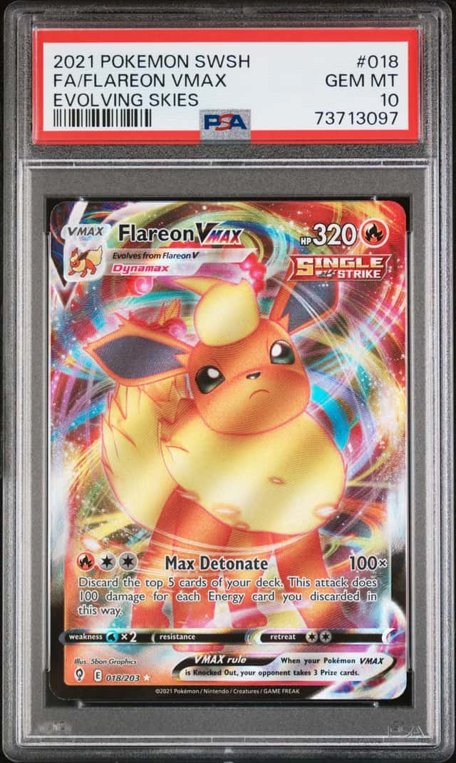 2021 Pokemon SWSH Evolving Skies Flareon VM Full Art #018/203 PSA 10 GEM MINT