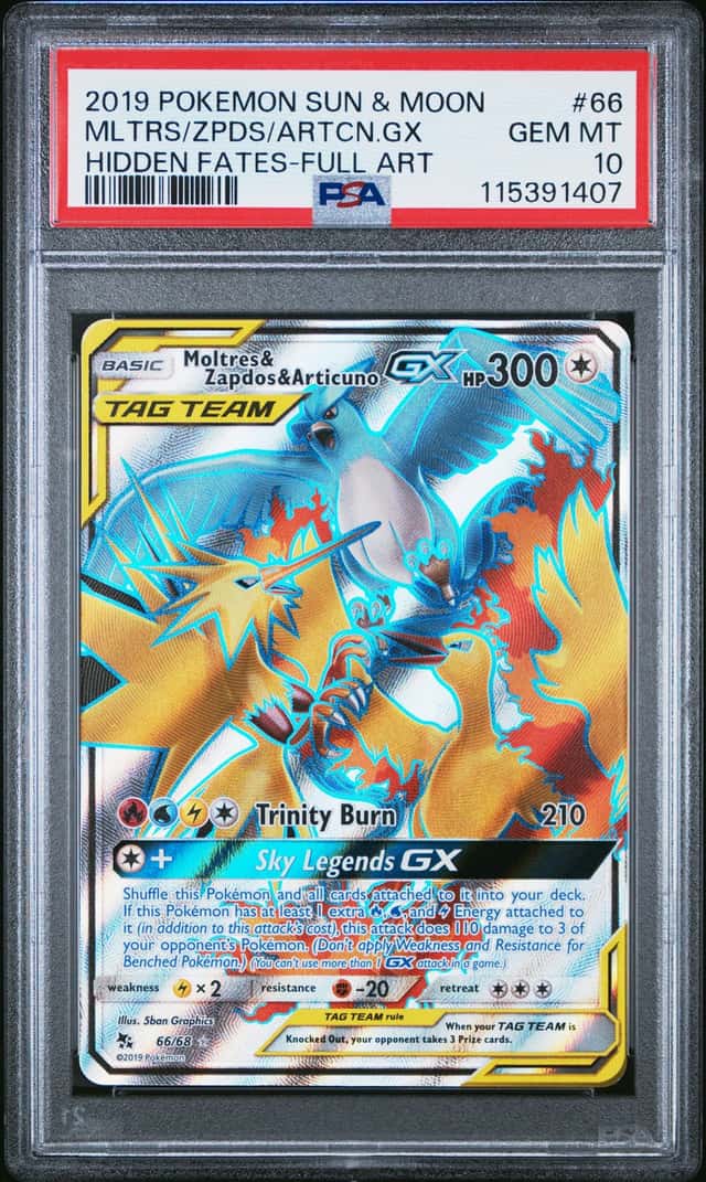 Pokemon PSA 10 Moltres & Zapdos & Articuno GX Full Art 66/68 Holo
