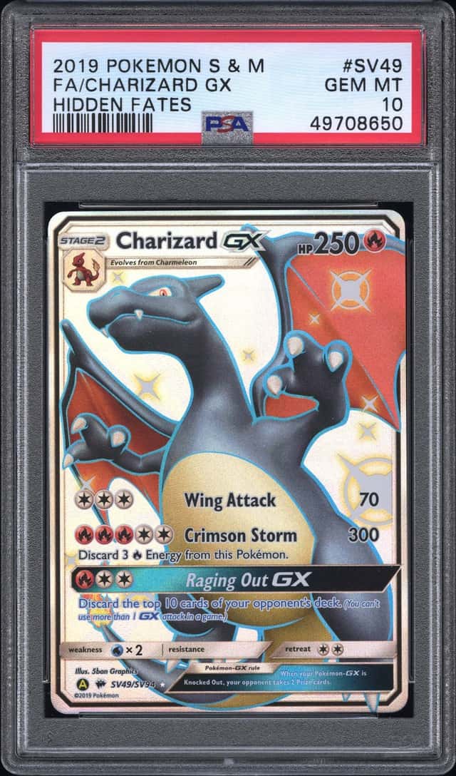 2019 Pokemon Sun & Moon Hidden Fates Shiny Vault Full Art Charizard GX #SV49 PSA 10 GEM MINT