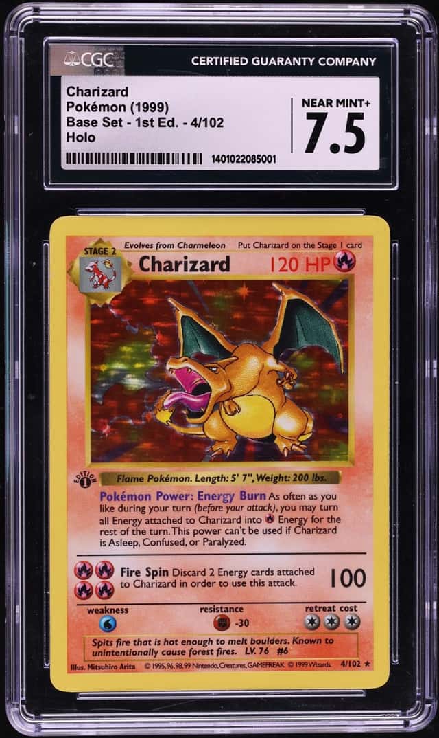 1999 Pokemon Base Set Shadowless 1st Edition Holo Charizard #4 CGC 7.5 NRMT+