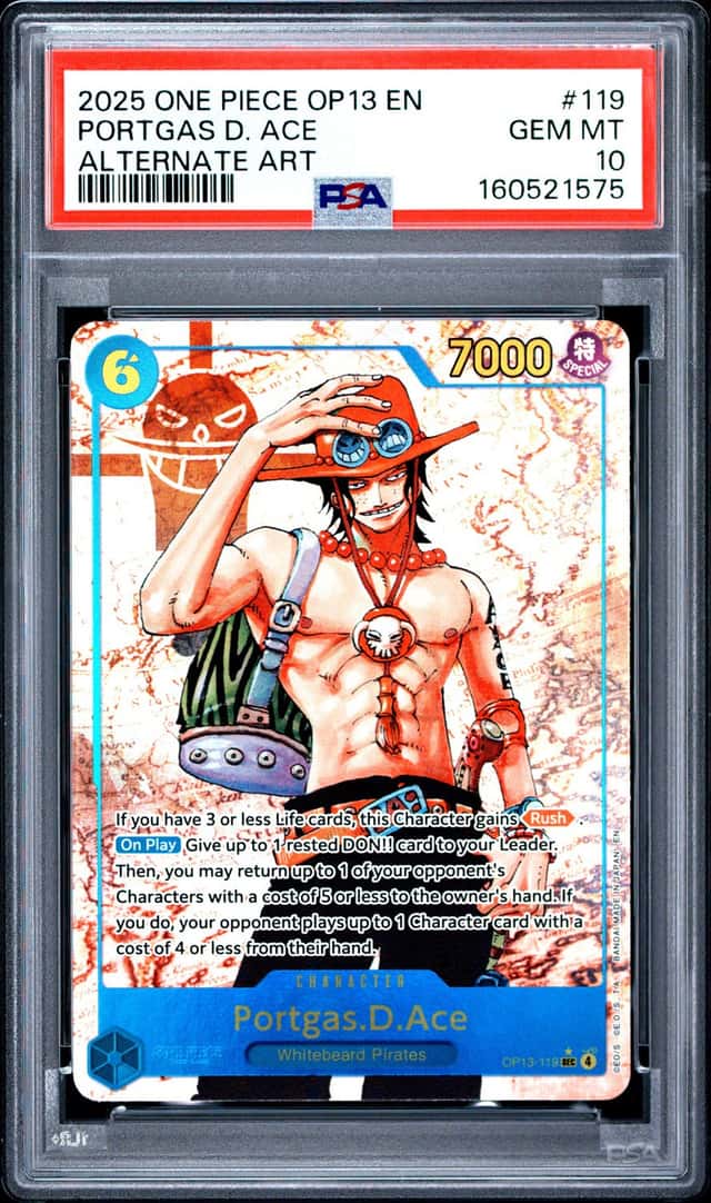 2025 One Piece Portgas D. Ace Secret Rare Alt Art #OP13-119 PSA 10 GEM MINT