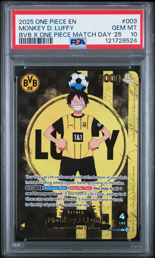 2025 ONE PIECE PROMOS BVB X ONE PIECE MATCH DAY 2025 #003 MONKEY D. LUFFY PSA 10