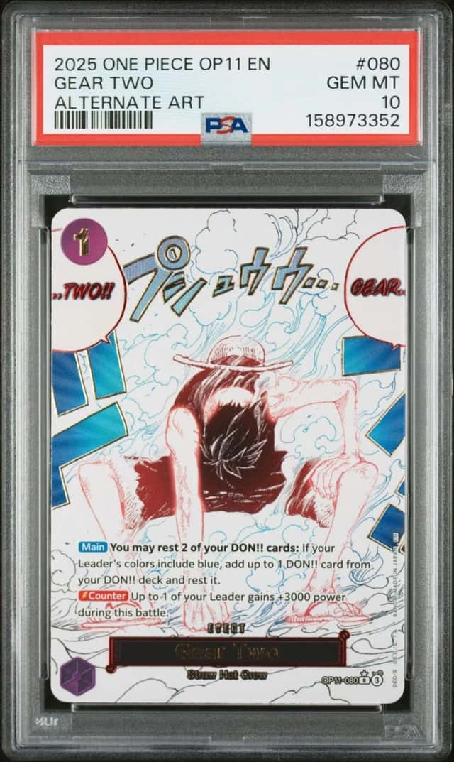 2025 ONE PIECE OP11-A FIST OF DIVINE SPEED ALTERNATE ART #080 GEAR TWO PSA 10
