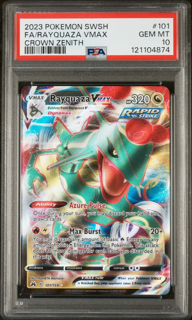 2023 POKEMON SWORD & SHIELD CROWN ZENITH #101 FULL ART/RAYQUAZA VMAX PSA 10