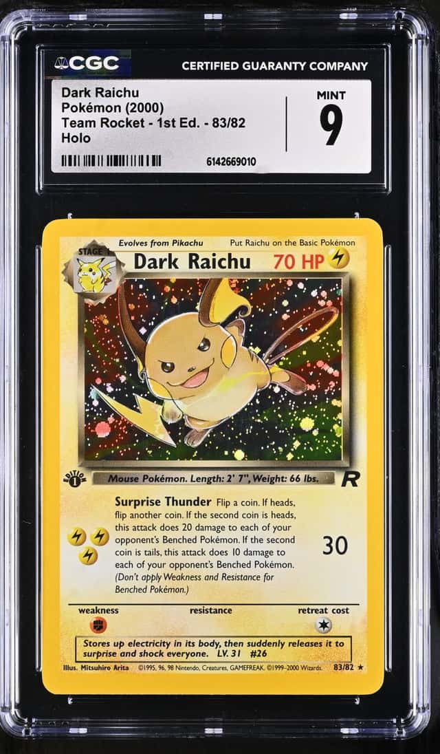 6142669010 Dark Raichu 2000 Pokemon Team Rocket 1st Edition #83/82 Holo CGC 9