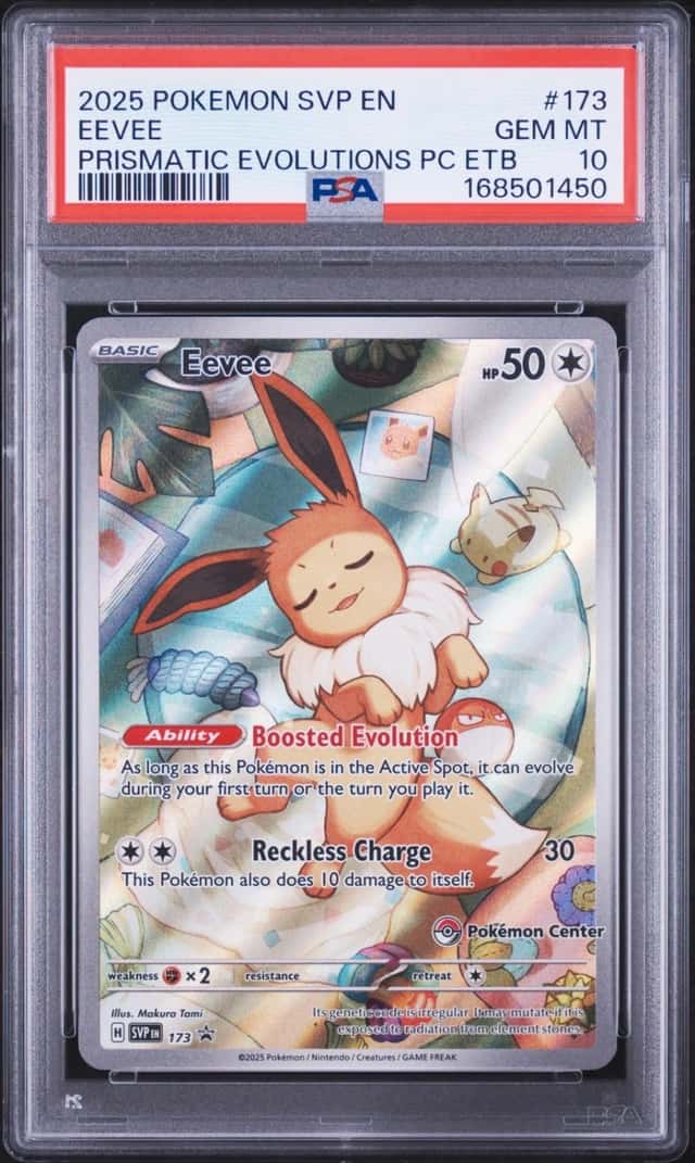 2025 POKEMON PRISMATIC EVOLUTIONS POKEMON CENTER ETB PROMO #173 EEVEE PSA 10