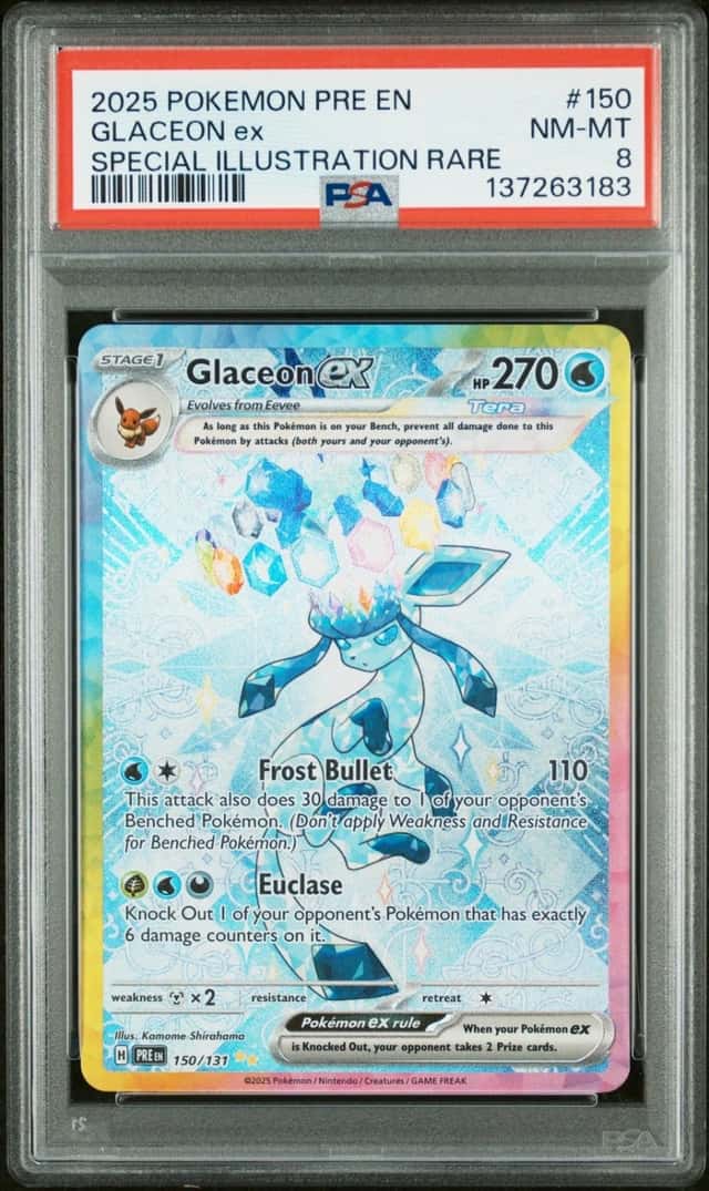 2025 POKEMON PRISMATIC EVOLUTIONS SPECIAL ILLUSTRATION RARE GLACEON EX PSA 8