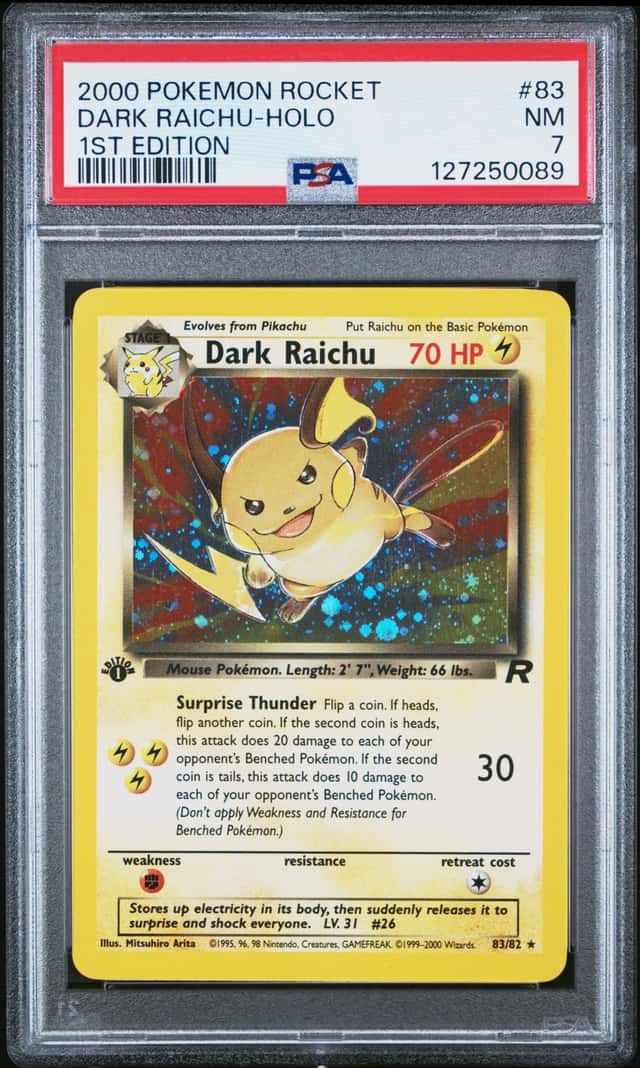 2000 Pokemon Team Rocket First Edition Dark Raichu Holo #83/82 PSA 7
