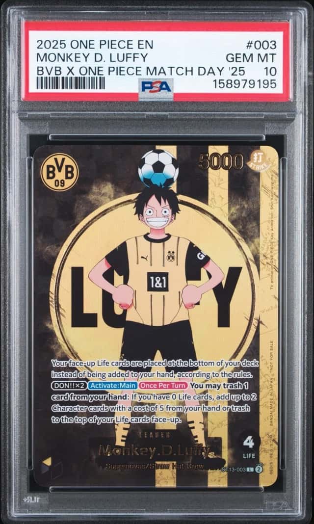 2025 ONE PIECE PROMOS BVB X ONE PIECE MATCH DAY 2025 #003 MONKEY D. LUFFY PSA 10