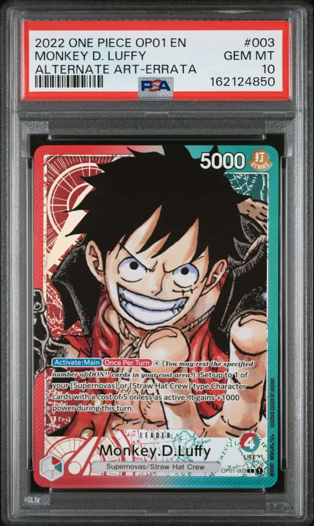 2022 One Piece OP01 EN Alternate Art Errata #003 Monkey D Luffy PSA 10 GEM MINT