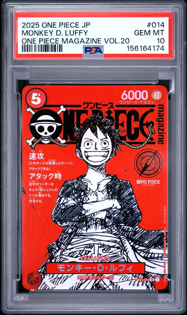 2025 ONE PIECE JAPANESE PROMOS ONE PIECE MAGAZINE VOL.20 MONKEY D. LUFFY PSA 10