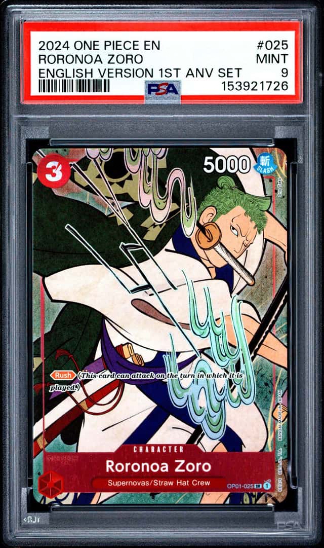 2024 ONE PIECE ENGLISH VERSION 1ST ANNIVERSARY SET #025 RORONOA ZORO PSA 9