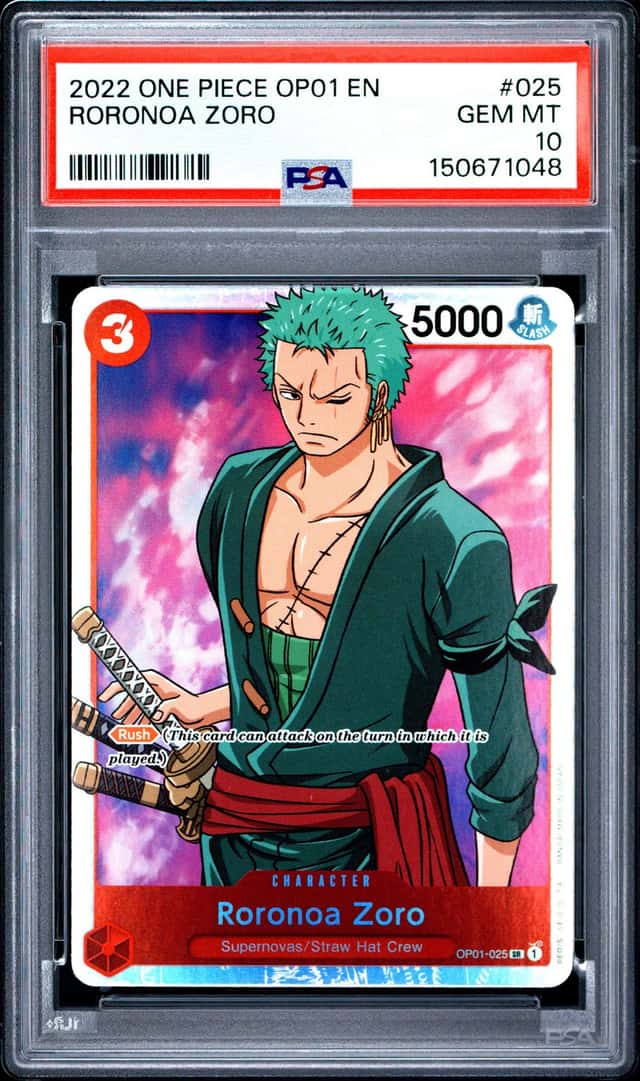 2022 One Piece EN OP01-025 Roronoa Zoro SR PSA 10 GEM MINT