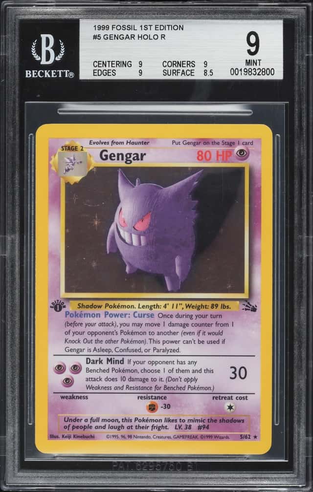 1999 Pokemon Fossil 1st Edition Holo Gengar #5 BGS 9 MINT