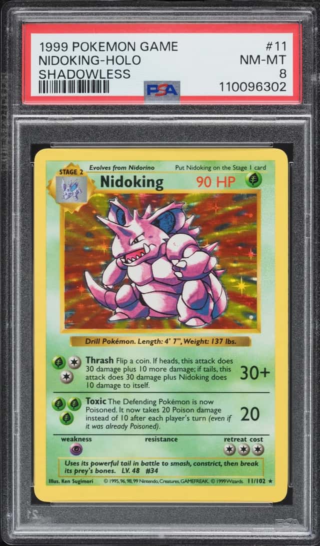 1999 Pokemon Base Set Shadowless Holo Nidoking #11 PSA 8 NM-MT