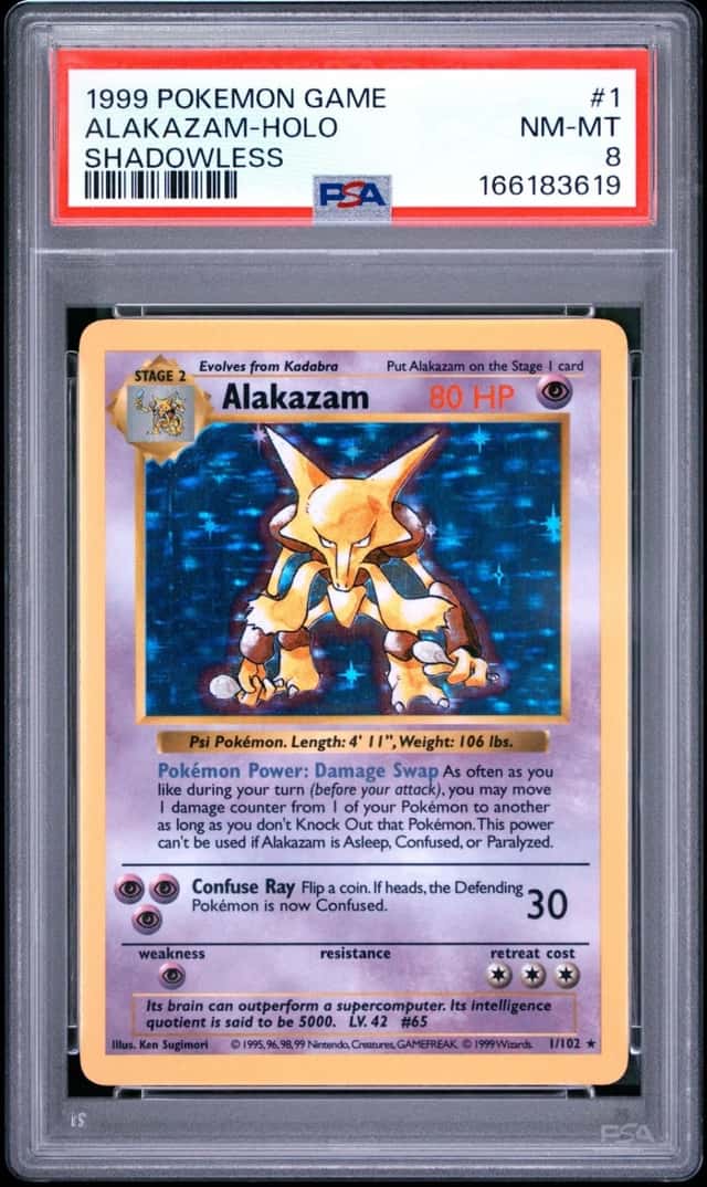 Pokemon Alakazam Holo 1/102 Base Set Shadowless PSA 8