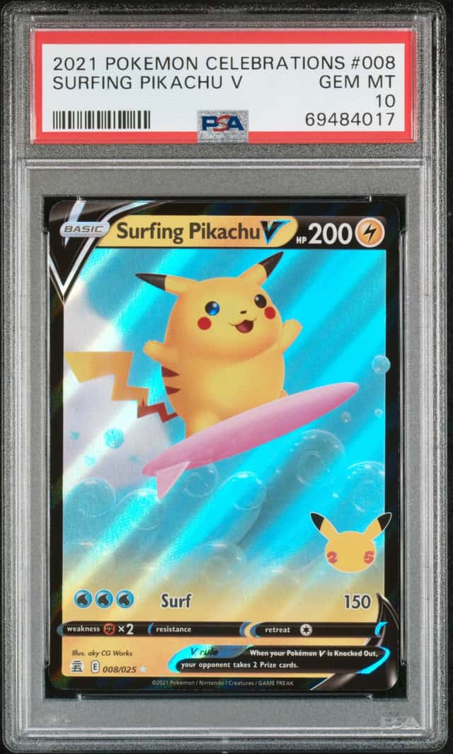 Pokémon Surfing Pikachu V Celebrations 008/025 Psa 10