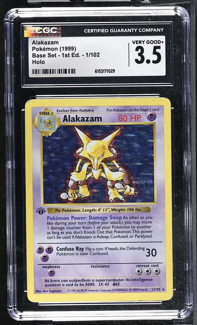 1999 Pokemon Base Set Alakazam 1st Edition Shadowless Holo Rare 1/102 CGC 3.5