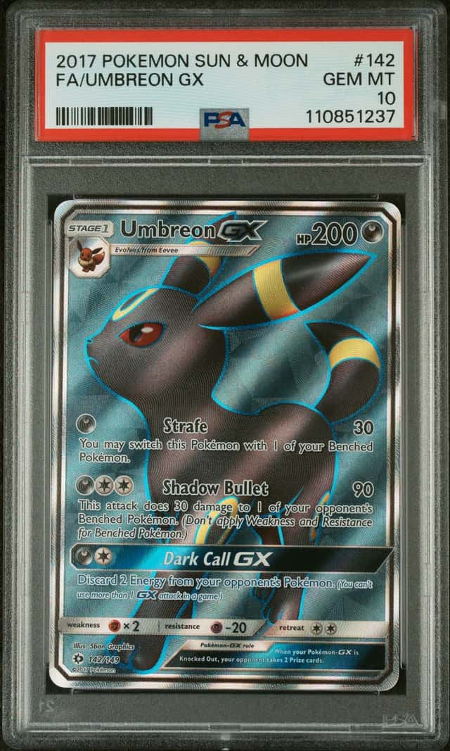 2017 POKEMON SUN & MOON #142/149 UMBREON GX FULL ART PSA 10