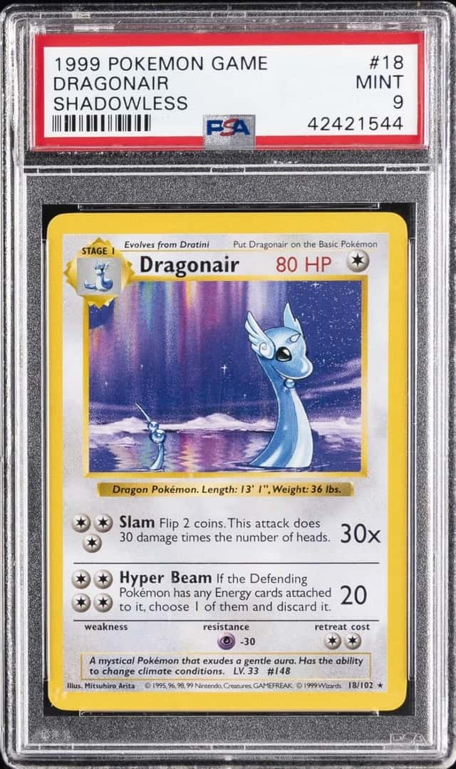 1999 Pokemon TCG Dragonair Base Set Shadowless #18/102 PSA 9 English Rare